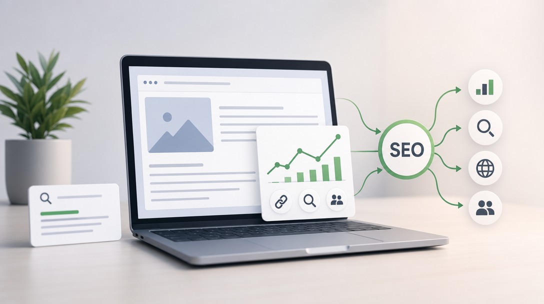 Ilustrácia znázorňujúca prepojenie obsahového marketingu a SEO vo vyhľadávaní
