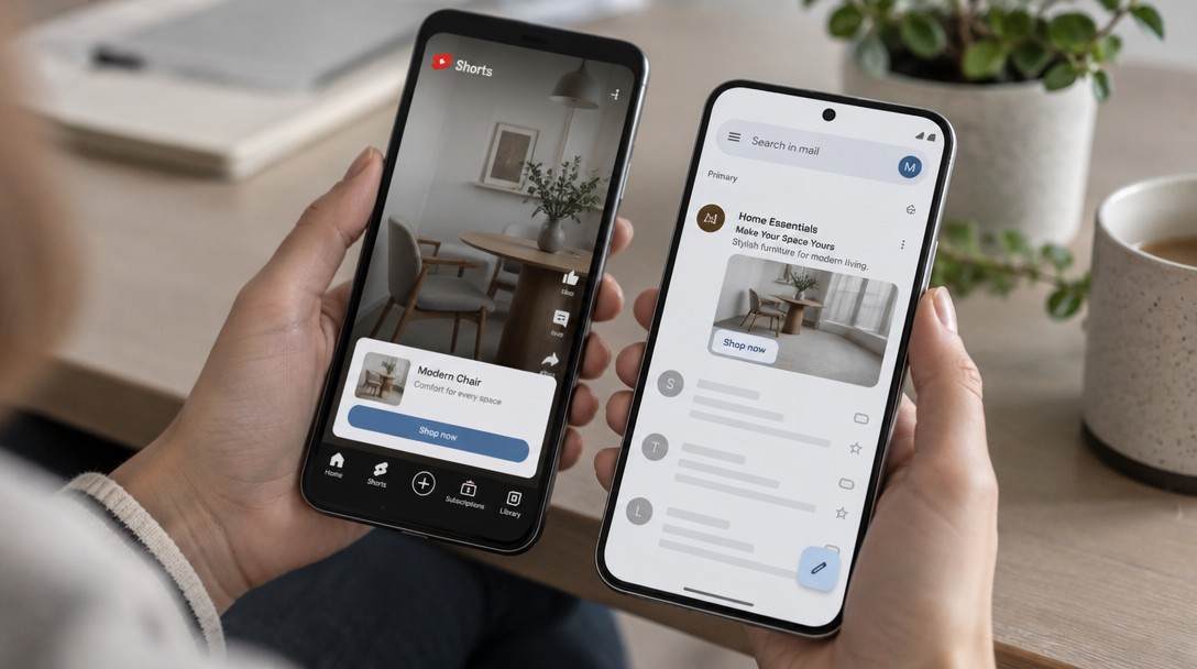 Gmail reklama a YouTube Shorts – ťuknutie na obrázkovú reklamu