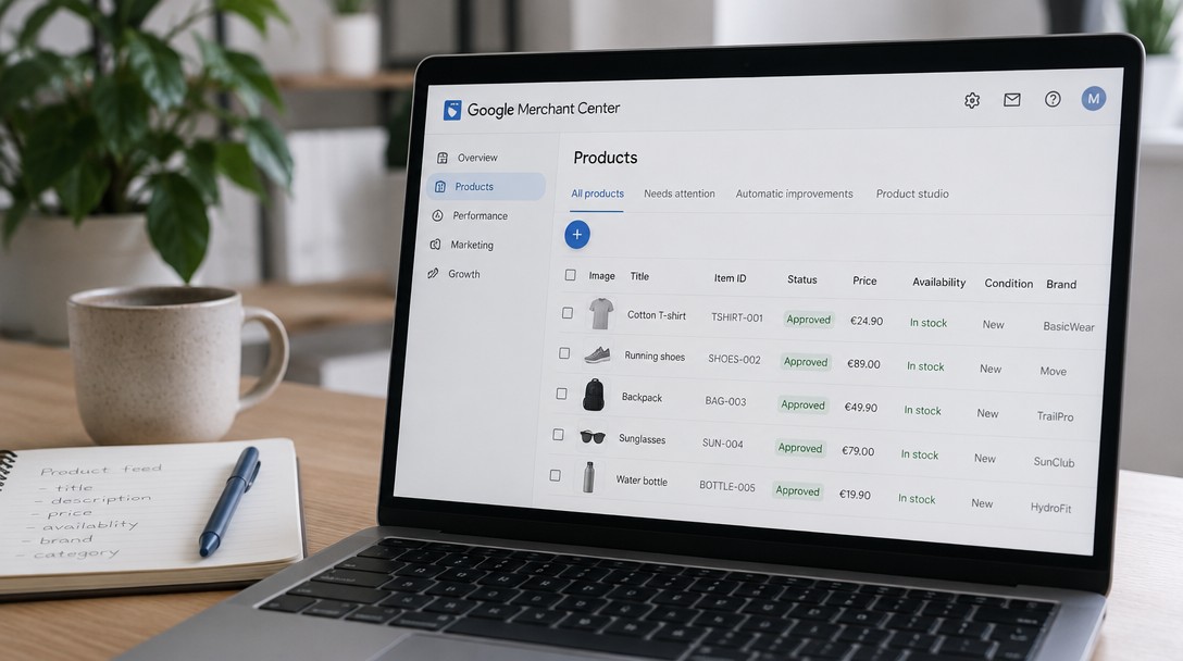 Google Merchant Center feed – produktové dáta e-shopu v tabuľke