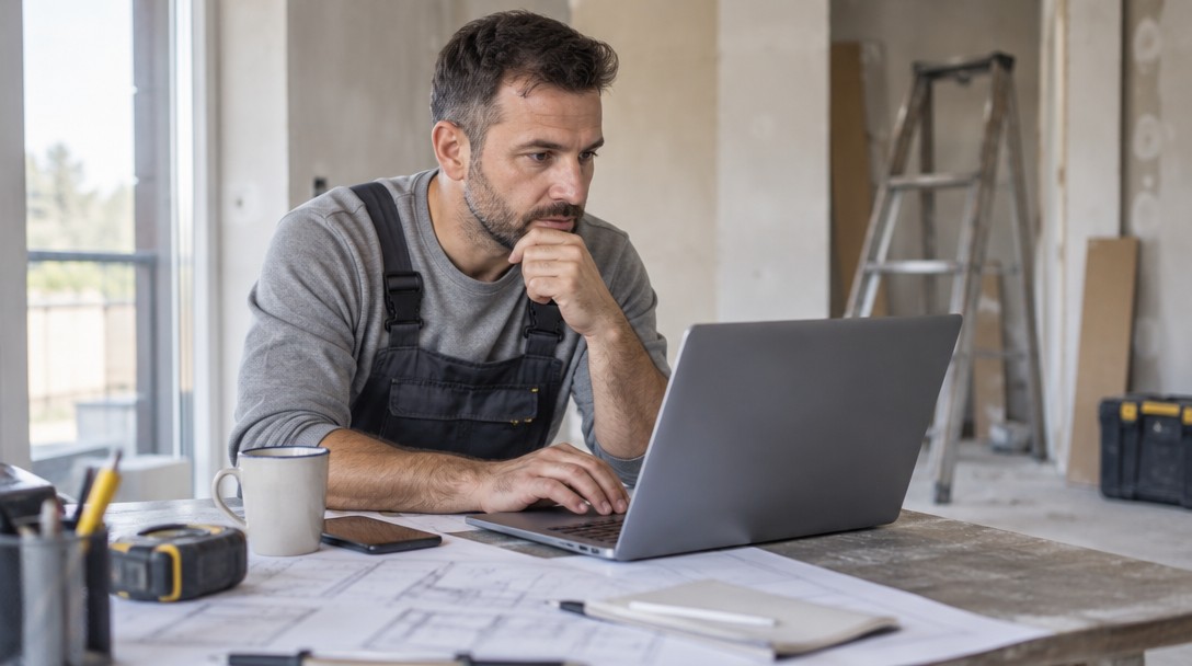 SEO pre stavebné firmy – remeselník pri práci na stavbe