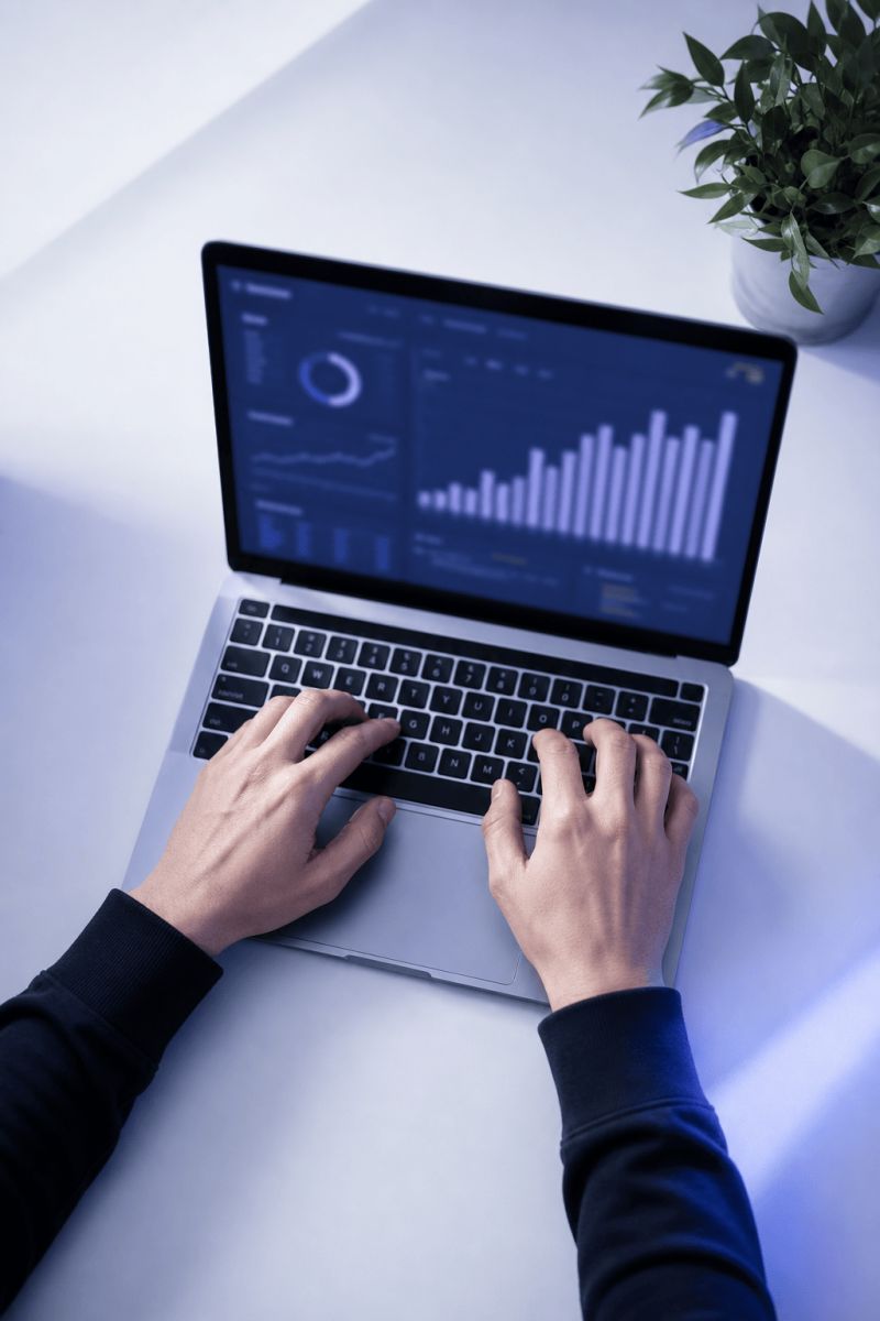 SEO analýza – kontrola dát na notebooku