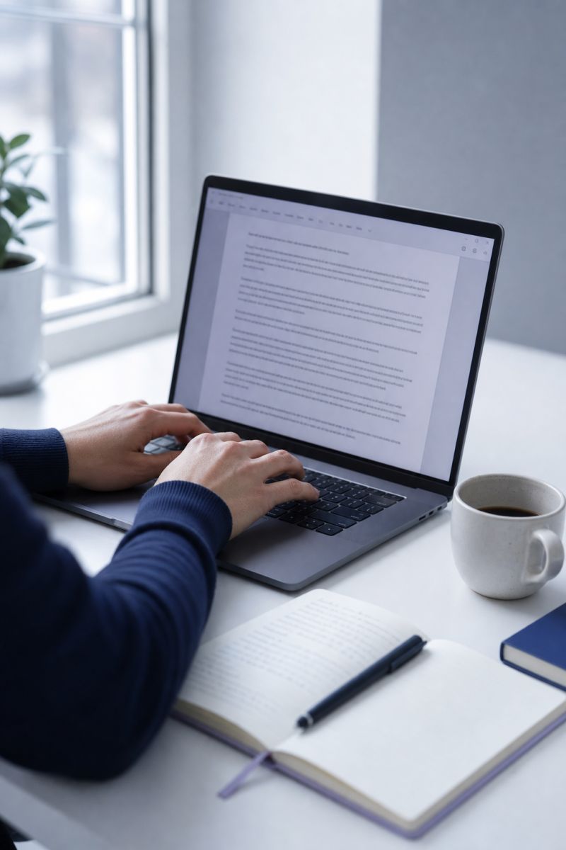 SEO články – písanie textu na notebooku